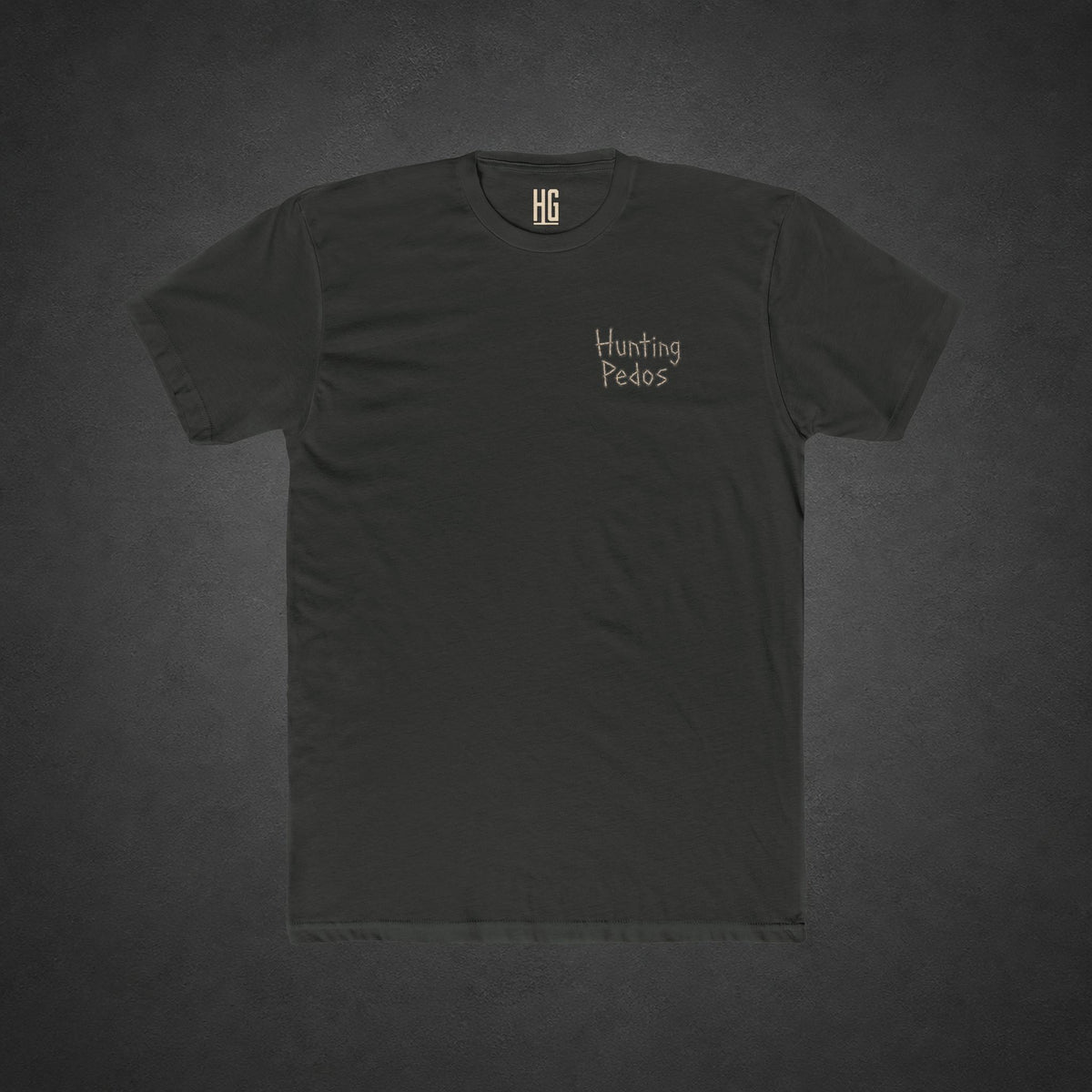 Hunting Pedos Tee — t-shirt printed with a cartoon raccoon wearing night-vision goggles and holding a scoped rifle