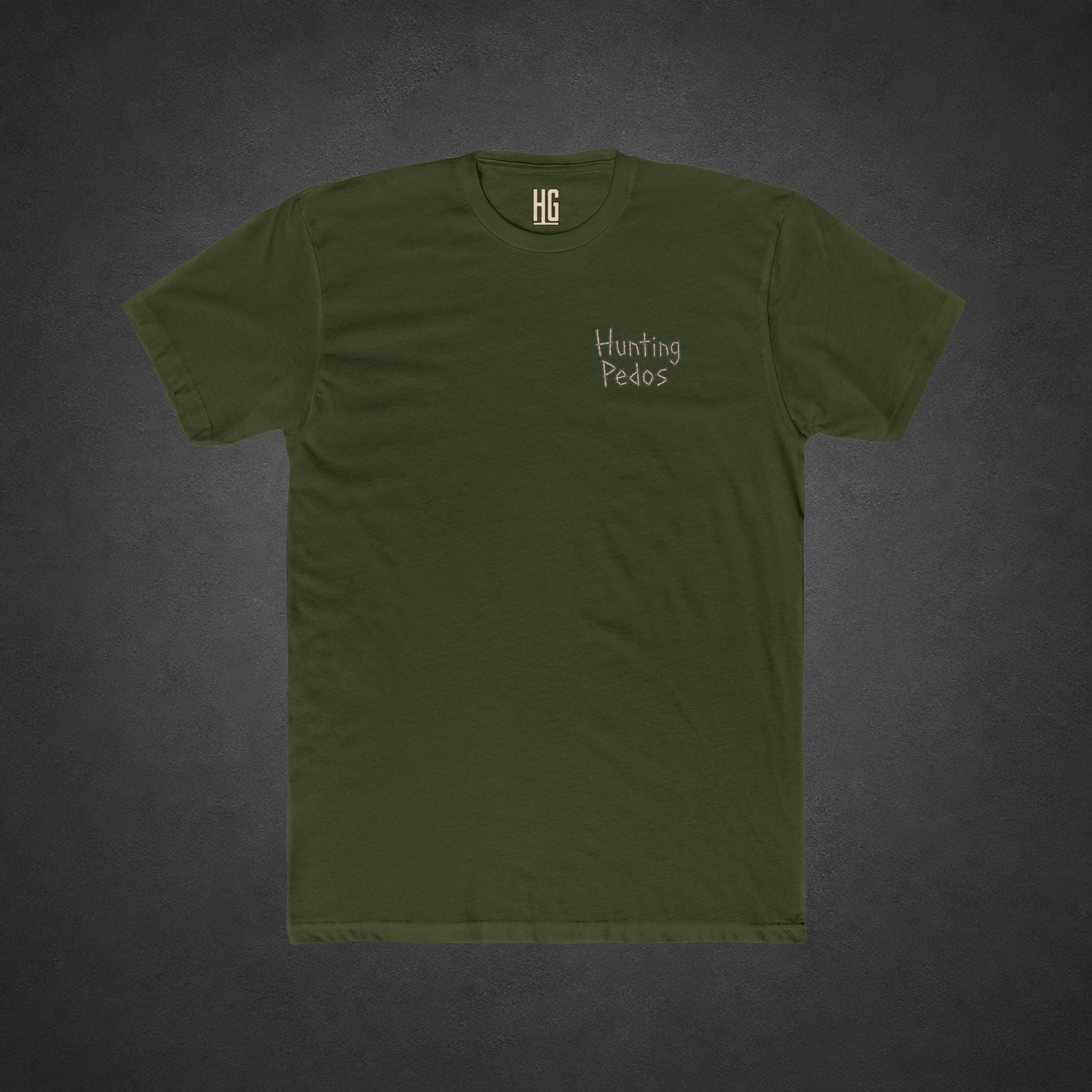 Hunting Pedos Tee — t-shirt printed with a cartoon raccoon wearing night-vision goggles and holding a scoped rifle